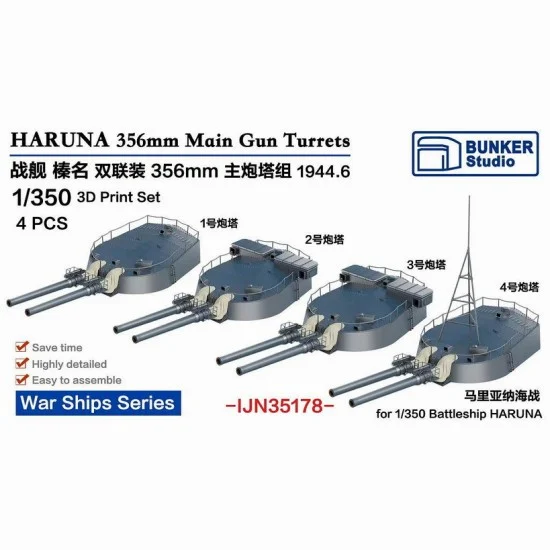 BUNKER Studio IJN35178 1/350 IJN HARUNA 356mm Main Gun Turrets Set 1944.6 for Fujimi kit - Model Ships & Boats