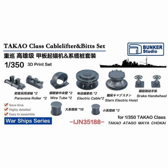 BUNKER Studio IJN35188 1/350 IJN TAKAO Class Cable Lifter and Bitts Set - Model Ships & Boats