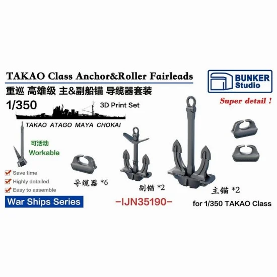 BUNKER Studio IJN35190 1/350 IJN TAKAO Class Anchor and Roller Fairleads - Model Ships & Boats