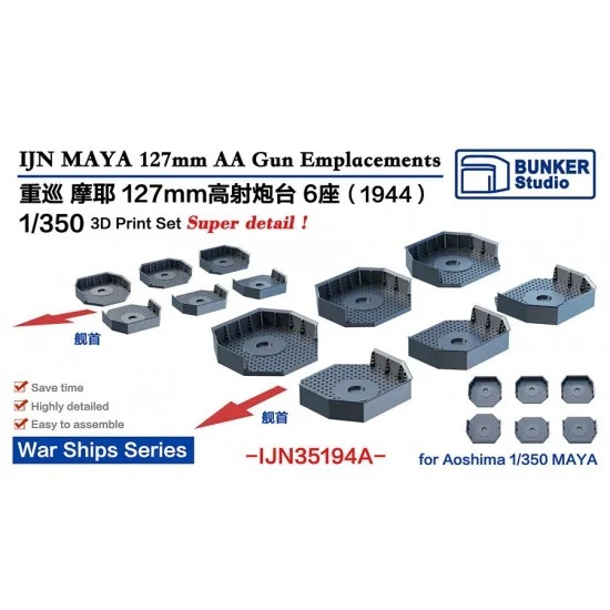 BUNKER Studio IJN35194A 1/350 IJN MAYA 127 AA Gun Emplacements - Model Ships & Boats