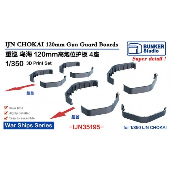 BUNKER Studio IJN35195 1/350 IJN CHOKAI 120 AA Gun Guard Boards - Model Ships & Boats