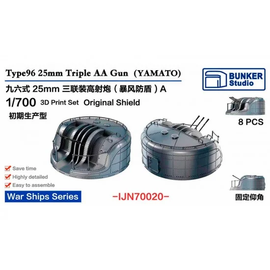 BUNKER Studio IJN70020 1/700 YAMATO Type96 25mm Triple AA Guns A Original Shield (8pcs) - Model Ships & Boats