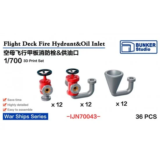 BUNKER Studio IJN70043 1/700 IJN Flight Deck Fire Hydrant and Oil Inlet (36pcs) - Model Ships & Boats