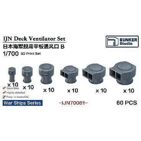 BUNKER Studio IJN70061 1/700 IJN Deck Ventilator Set B - Model Ships & Boats