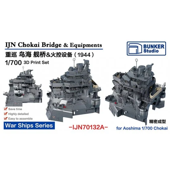 BUNKER Studio IJN70132A 1/700 IJN CHOKAI Bridge and Equipments (1944) for Aoshima kit - Model Ships & Boats
