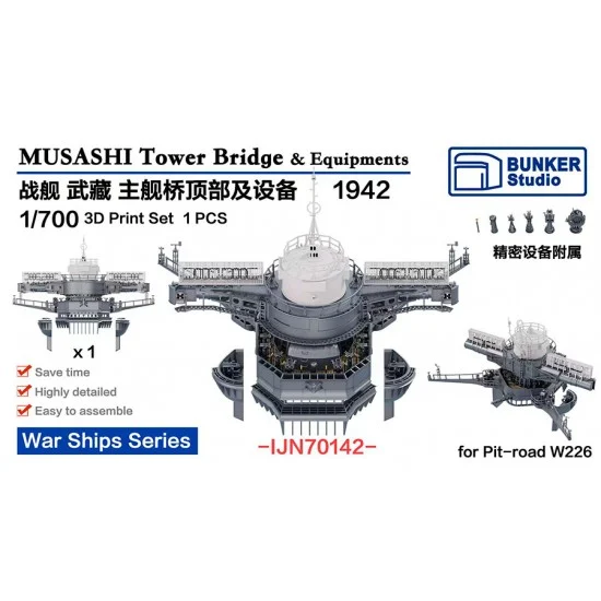 BUNKER Studio IJN70142 1/700 MUSASHI Tower Bridge and 15M Rangefinder and Equipment 1942 - Model Ships & Boats