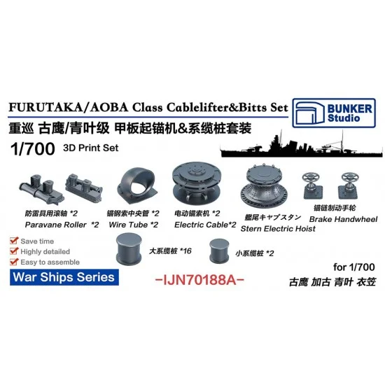 BUNKER Studio IJN70188A 1/700 IJN Furutaka Class Cablelifter and Bitts Set - Model Ships & Boats