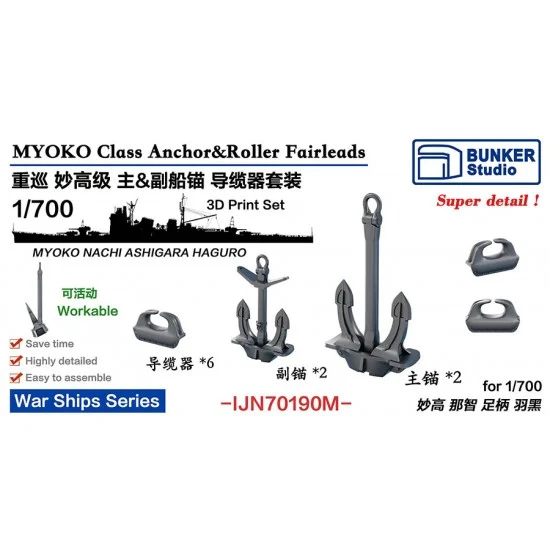 BUNKER Studio IJN70190M 1/700 IJN Myoko Class Anchorand Roller Fairleads - Model Ships & Boats