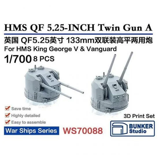 BUNKER Studio WS70088 1/700 HMS QF5.25-INCH 133mmTwin Gun A for Battleships