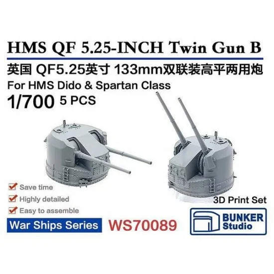 BUNKER Studio WS70089 1/700 HMS QF5.25-INCH 133mmTwin Gun B for Cruisers
