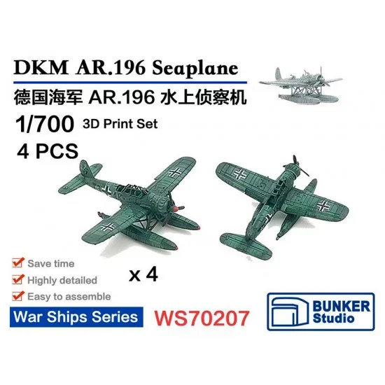 BUNKER Studio WS70207 1/700 DKM AR.196 Seaplane (4pcs) with Decals - Model Ships & Boats