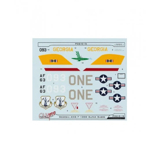 Cam Decals P32-015 1/32 F-100D 128th TFS Georgia ANG Decal with Data Stencils