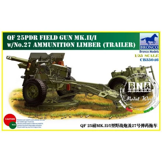 Bronco CB35046 1/35 QF 25 pdr Field Gun Mk. II/I w/No.27 Ammunition Limber (Trailer) - Military Vehicles & Tanks