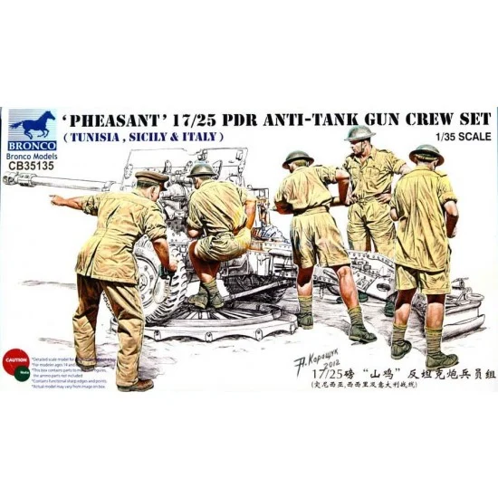 Bronco CB35135 1/35 Pheasant 17/25 PDR Anti-Tank Gun Crew Set Tunisia/Sicily/Italy (5 Figures)