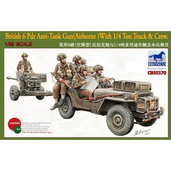 Bronco CB35170 1/35 British 6Pdr Anti-Tank Gun (Airborne) with 1/4ton Truck & Crew