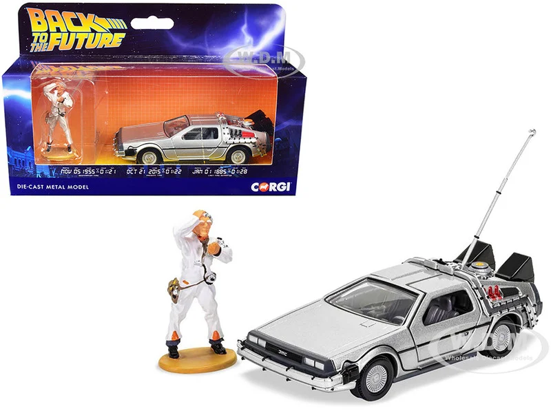 DMC DeLorean Time Machine with Doc Brown Figure "Back to the Future" (1985) Movie Diecast Model Car by Corgi - Movie/TV Series Models