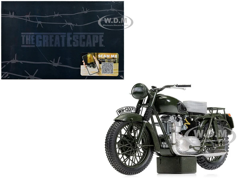 Triumph TR6 Trophy Motorcycle Dark Green (Weathered) "The Great Escape" (1963) Movie Diecast Model by Corgi - Movie/TV Series Models