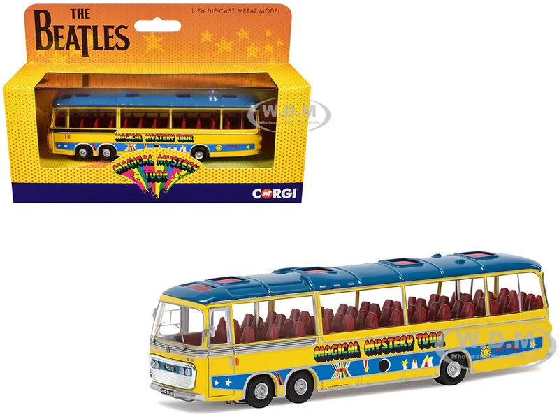 The Beatles "Magical Mystery Tour" Bus Yellow with Blue Top and Graphics Diecast Model Car by Corgi - Movie/TV Series Models