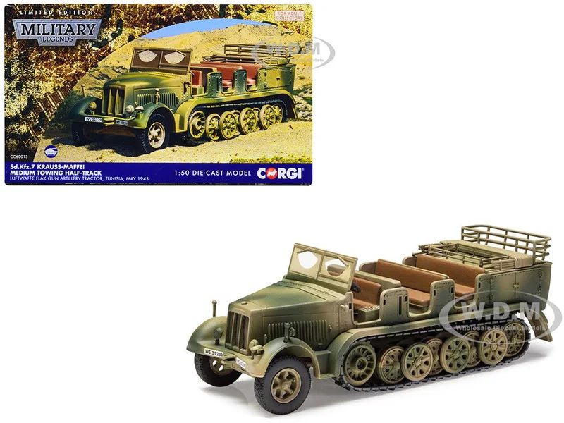 Krauss-Maffei Sd.Kfz.7 Medium Towing Half-Track AFV "Luftwaffe FlaK Gun Artillery Tractor, Tunisia" (1943) German Army "Military Legends" Series 1/50 Diecast Model by Corgi
