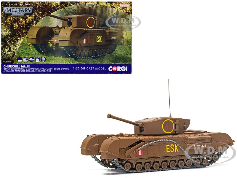 Churchill Mk.III Tank "ESK Squadron HQ, C Squadron, 3rd Battalion Scots Guards, 6th Guards Armoured Brigade" (1943) British Royal Army "Military Legends" Series 1/50 Diecast Model by Corgi - Military Models