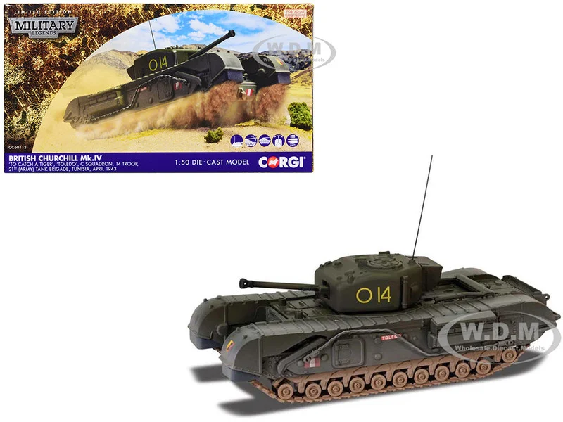 Churchill Mk.IV Tank "'To Catch a Tiger', 'Toledo' C Squadron, 14 Troop, 21st Army Tank Brigade, Tunisia" (1943) British Royal Army "Military Legends" Series 1/50 Diecast Model by Corgi - Military Models