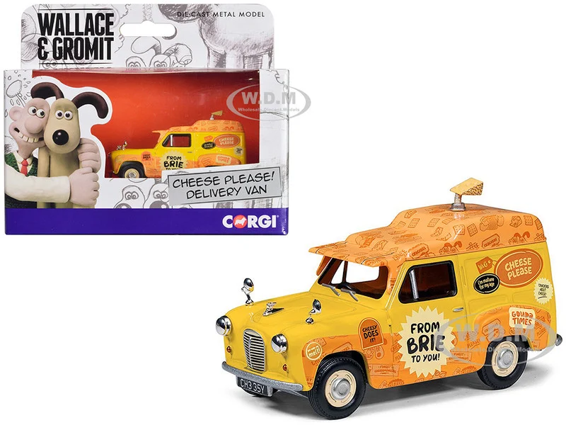 Austin A35 Van RHD (Right Hand Drive) Yellow "Cheese Please" "Wallace & Gromit" Diecast Model Car by Corgi - Movie/TV Series Models