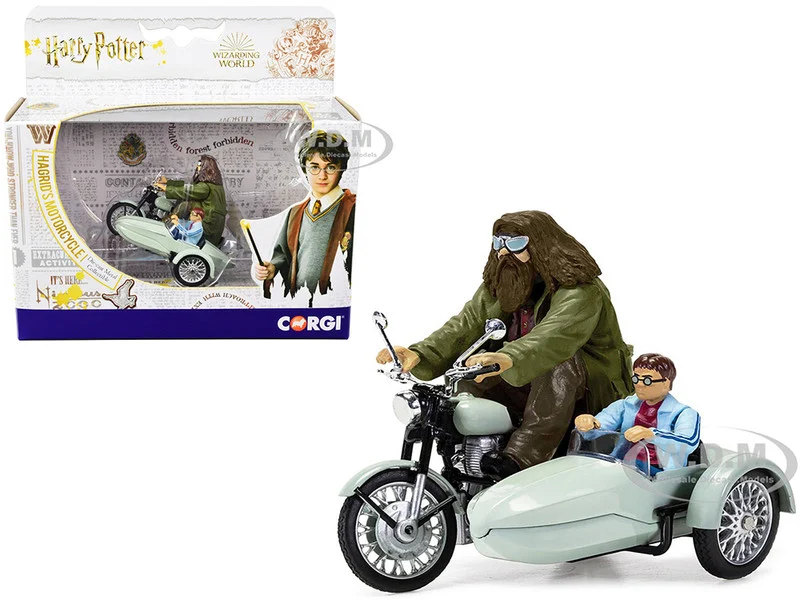 Motorcycle and Sidecar Light Green with Harry and Hagrid Figures "Harry Potter and the Deathly Hallows Part 1" (2010) Movie Diecast Motorcycle Model by Corgi - Movie/TV Series Models