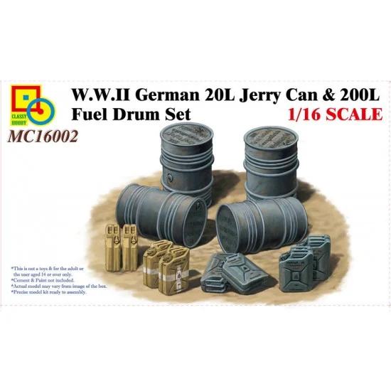 Classy Hobby 16002 1/16 WWII German 20L Jerry Can & 200L Fuel Drum Set - Scenics & Diorama
