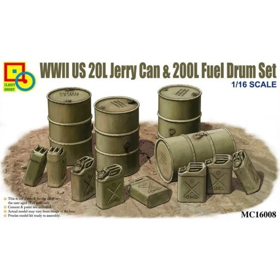 Classy Hobby 16008 1/16 WWII US 20L Jerry Can & 200L Fuel Drum Set - Scenics & Diorama