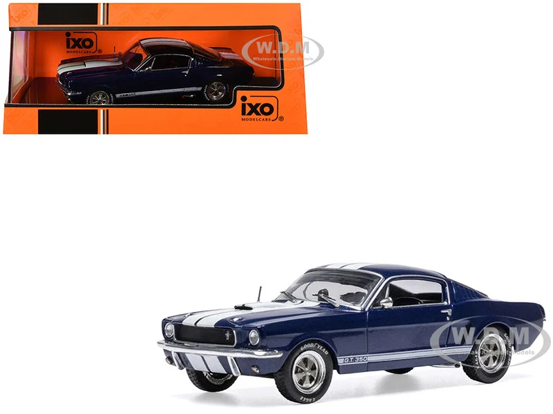 1965 Shelby GT350 Dark Blue Metallic with White Stripes 1/43 Diecast Model by IXO Models - Shelby Models