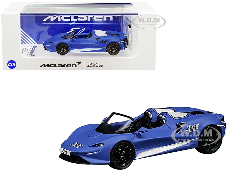 McLaren Elva Convertible #26 Matt Blue with White Stripes and Extra Wheels 1/64 Diecast Model Car by CM Model - McLaren Models