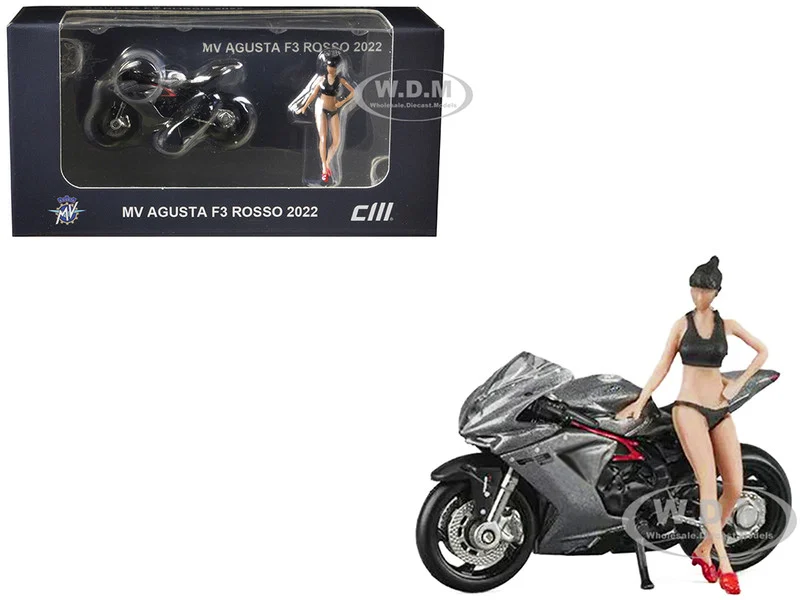 2022 MV Agusta F3 Rosso Motorcycle Silver Metallic with Figure 1/64 Diecast Model by CM Model - MV Agusta Bikes