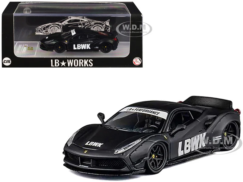 LB Works 488 "LBWK" Matt Black 1/64 Diecast Model Car by CM Model - Ferrari Models