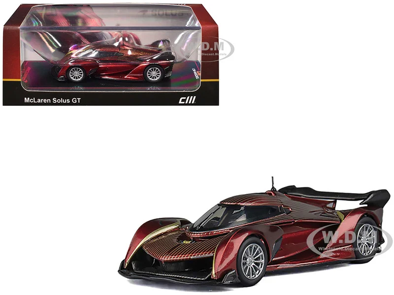McLaren Solus GT Wine Red Metallic with Gold Stripes 1/64 Diecast Model Car by CM Model - McLaren Models