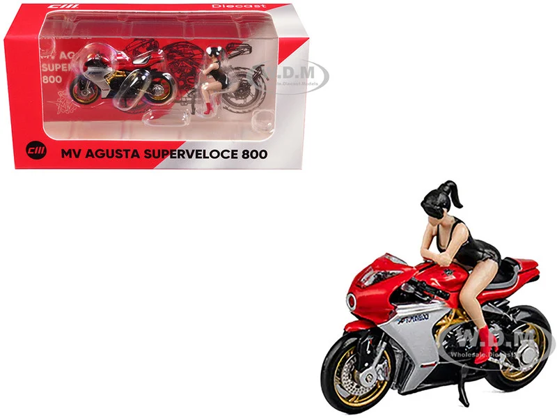 MV Agusta Superveloce 800 Motorcycle Red and Silver with Figure 1/64 Diecast Model by CM Model - MV Agusta Bikes