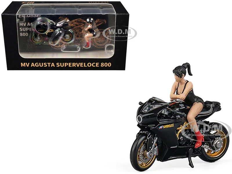MV Agusta Superveloce 800 Motorcycle Black and Gold with Figure 1/64 Diecast Model by CM Model - MV Agusta Bikes