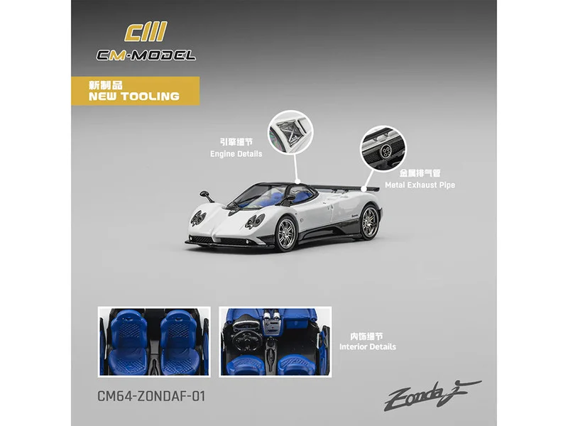 Pagani Zonda F Pearl White with Black Top 1/64 Diecast Model Car by CM Model - Pagani Models