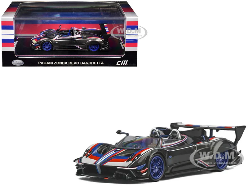Pagani Zonda Revo Barchetta Carbon with Red, White, and Blue Stripes 1/64 Diecast Model Car by CM Model - Pagani Models