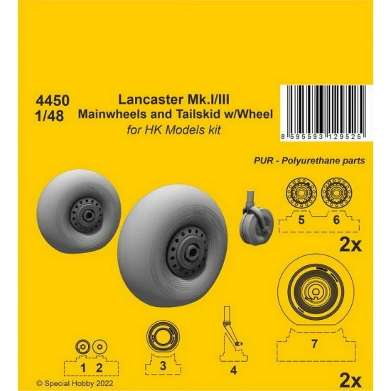 CMK 4450 1/48 WWII Lancaster Mk.I/III Mainwheels and Tailskid w/Wheel - Model Planes