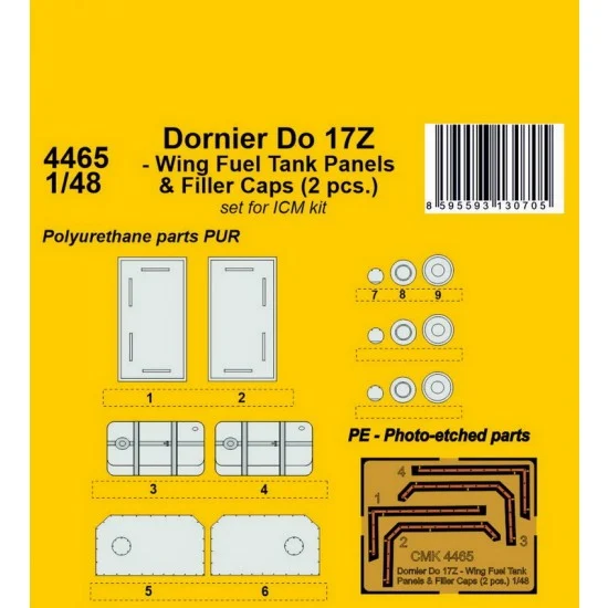 CMK 4465 1/48 Dornier Do 17Z - Wing Fuel Tank Panels & Filler Caps (2pcs)