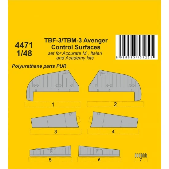 CMK 4471 1/48 Grumman TBF-3/TBM-3 Avenger Control Surfaces for Accurate/Academy kits