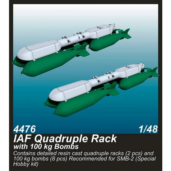 CMK 4476 1/48 IAF Quadruple Rack with 100kg Bombs (2pcs) for SMB-2, Sa'ar and Mirage III kits