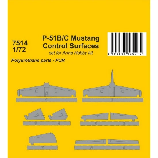 CMK 7514 1/72 P-51B/C Mustang Control Surfaces for Arma Hobby kit