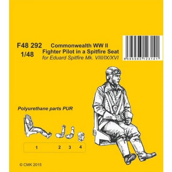 CMK F48292 1/48 WWII Spitfire Mk.VIII/IX/XVI Commonwealth Fighter Pilot in Seat for Eduard kits - Model Figures