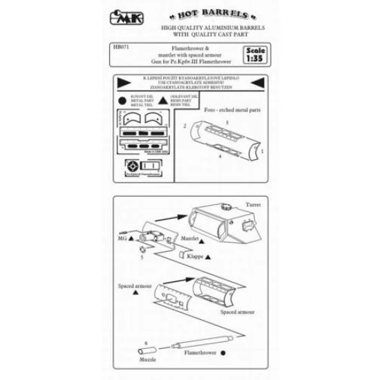 CMK HB071 1/35 Flamethrower (with spaced armour) metal Gun Barrel for Pz.kpfw. III - Military Vehicles & Tanks