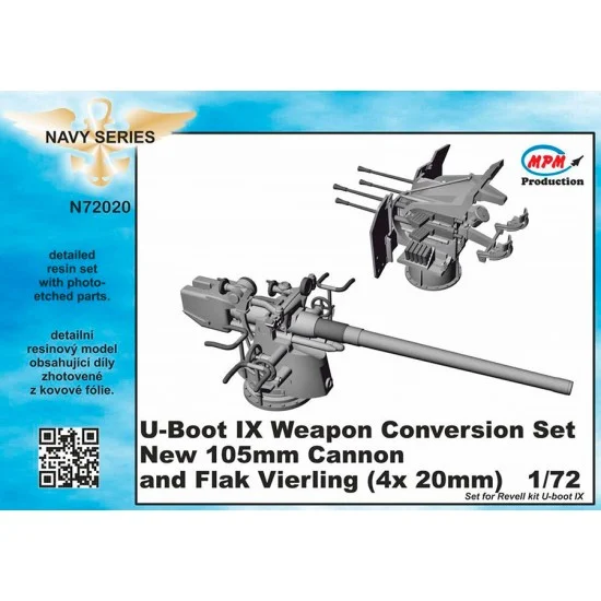 CMK N72020 1/72 U-Boot IX Weapon Conversion set 105mm cannon and Flak Vierling for Revell