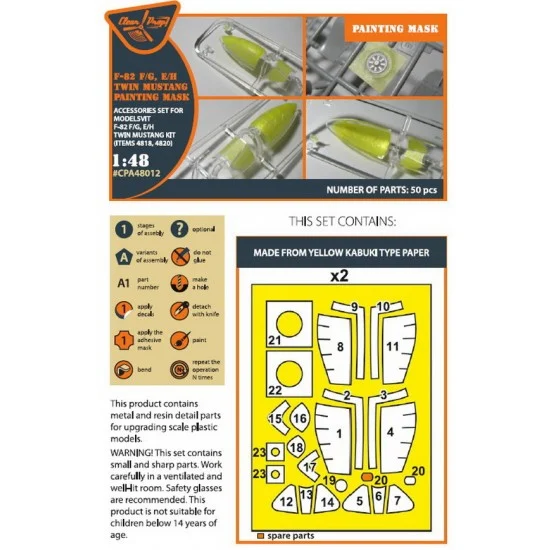 Clear Prop A48012 1/48 F-82F/G/E/H Twin Mustang Paint Masking for Modelsvit kits #4818/4820