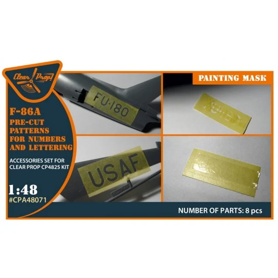Clear Prop A48071 1/48 F-86A Numbers and Lettering Painting Mask for Clear Prop #4825