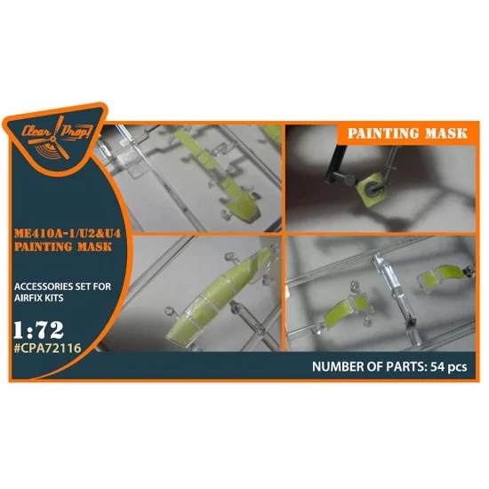 Clear Prop A72116 1/72 Me-410 B-1/U2/U4/R4 Paint Masks (yellow kabuki paper) for Airfix kit