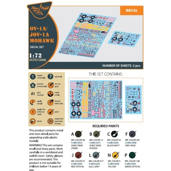 Clear Prop D72006 1/72 Grumman OV-1 A/JOV-1A Mohawk Decal set